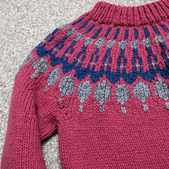 Vintage 80s chunky knit wool pink yoke pattern sweater Canadian handmade - Picture 3 of 11